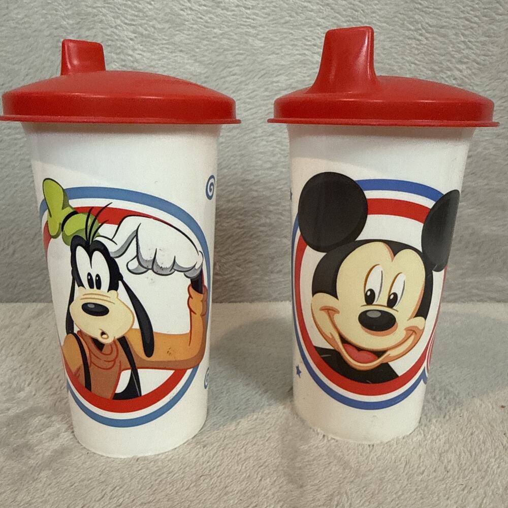 Tupperware Mickey & Goofy Tumbler Set of 2 Lknu Vintage Sippy Cups Disney